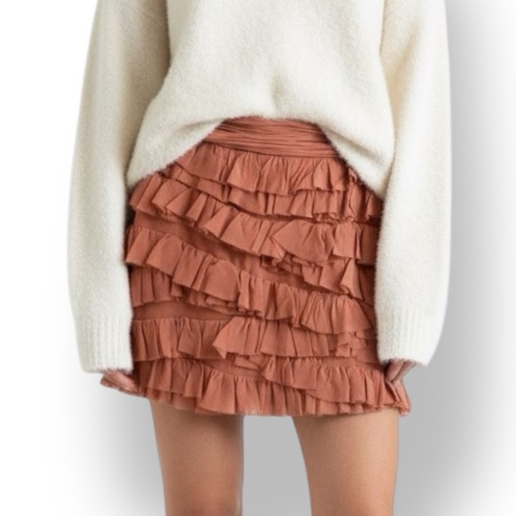 Club Monaco Dresses & Skirts - ⚡️10$ sale⚡️ Club Monaco Orange Pink Silk Ruffled Mini Skirt Size 2